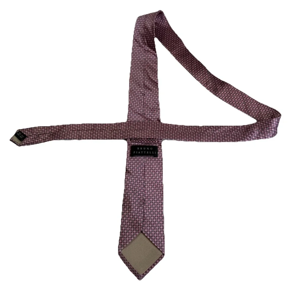 Bruno‎ Piattelli Necktie Mens OS Pink Geometric Medallion Silk Hand Made Exc